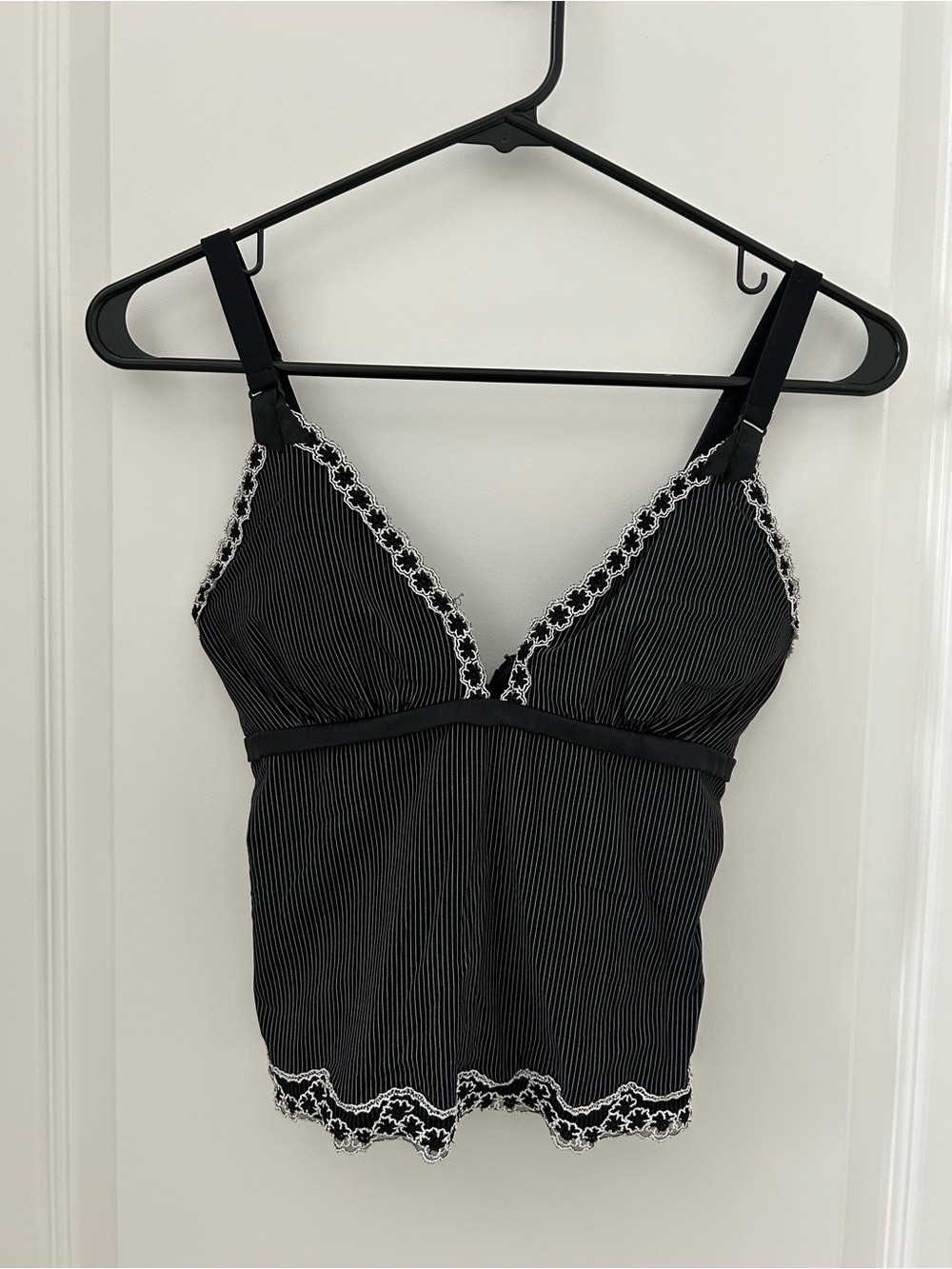 La Perla Black Pinstripe Lace-Trim Cami Top